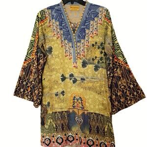 Threads & Motifs embroidered patchwork tunic Kurti Pakistani Indian M medium